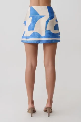 Falda de satén Adelaide – Estampado geométrico azul