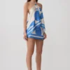 Falda de satén Adelaide – Estampado geométrico azul Falda de satén Adelaide – Estampado geométrico azul