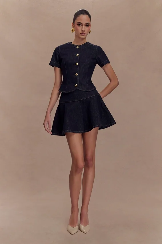 Falda Denim Arista – Azul índigo lavado Falda Denim Arista – Azul índigo lavado