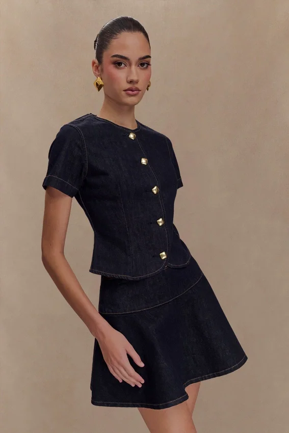 Falda Denim Arista – Azul índigo lavado Falda Denim Arista – Azul índigo lavado