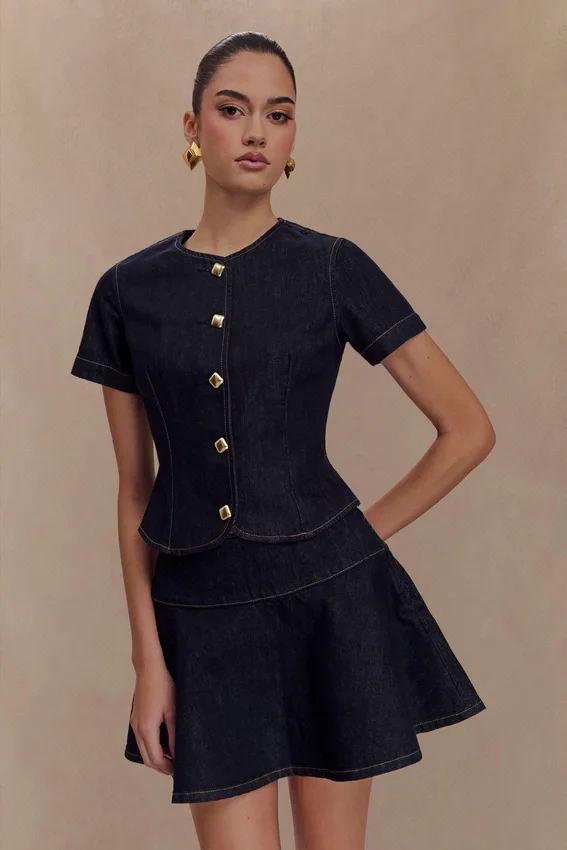 Falda Denim Arista – Azul índigo lavado Falda Denim Arista – Azul índigo lavado