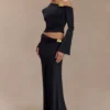 Falda larga asimétrica Ainsley con adornos florales – Negro Falda larga asimétrica Ainsley con adornos florales – Negro