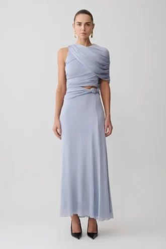 Falda larga con nudo de lurex Adrienne – Azul pastel