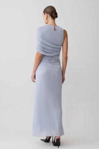 Falda larga con nudo de lurex Adrienne – Azul pastel