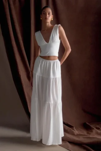 Falda larga de algodón Jacinda – Blanca