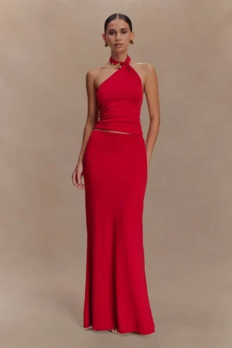 Falda larga de cola de pez Bruna Slinky – Rojo