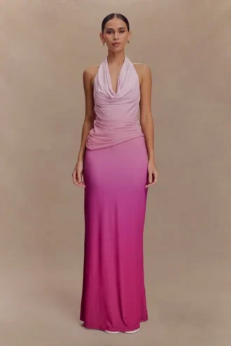 Falda larga de cola de pez Bruna Slinky – Rosa degradado Falda larga de cola de pez Bruna Slinky – Rosa degradado