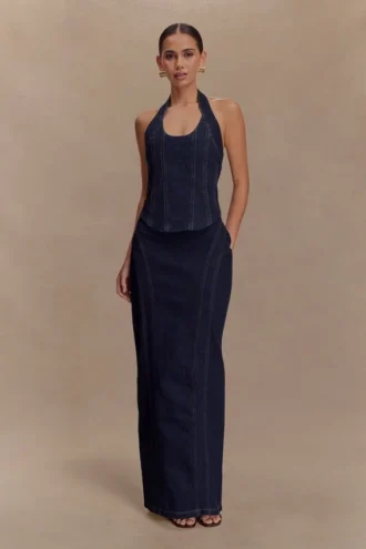 Falda larga de Denim Alma – Azul índigo