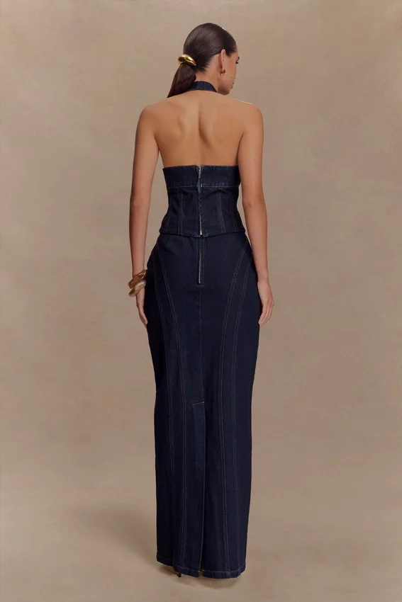Falda larga de Denim Alma – Azul índigo Falda larga de Denim Alma – Azul índigo