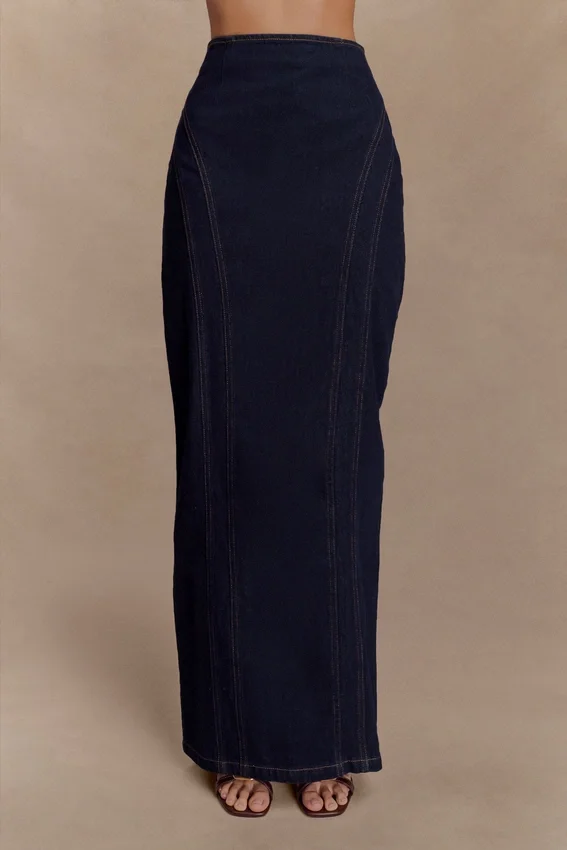 Falda larga de Denim Alma – Azul índigo Falda larga de Denim Alma – Azul índigo