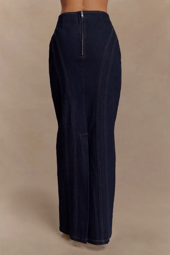 Falda larga de Denim Alma – Azul índigo Falda larga de Denim Alma – Azul índigo