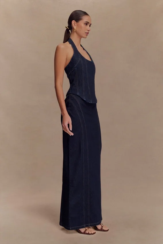 Falda larga de Denim Alma – Azul índigo Falda larga de Denim Alma – Azul índigo