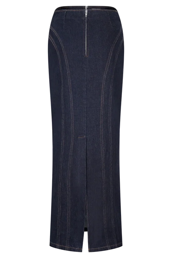 Falda larga de Denim Alma – Azul índigo Falda larga de Denim Alma – Azul índigo