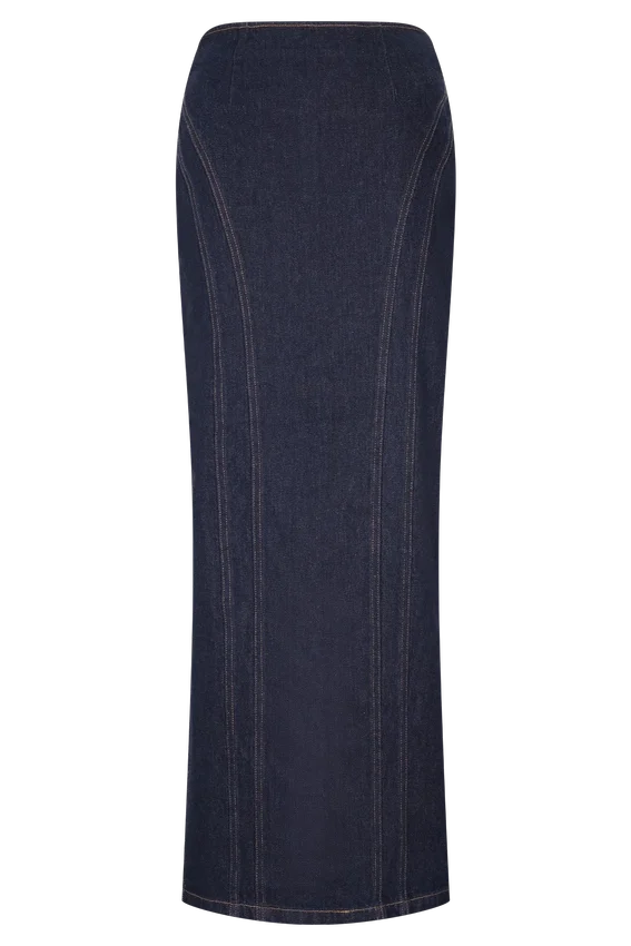 Falda larga de Denim Alma – Azul índigo Falda larga de Denim Alma – Azul índigo