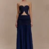Falda larga de Denim y gasa Tully – Azul índigo