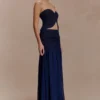 Falda larga de Denim y gasa Tully – Azul índigo