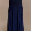 Falda larga de Denim y gasa Tully – Azul índigo