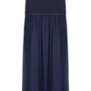 Falda larga de Denim y gasa Tully – Azul índigo