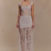 Falda larga de encaje y malla Guinevere – Lila