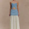 Falda larga de gasa y Denim Tully – Azul 80’s