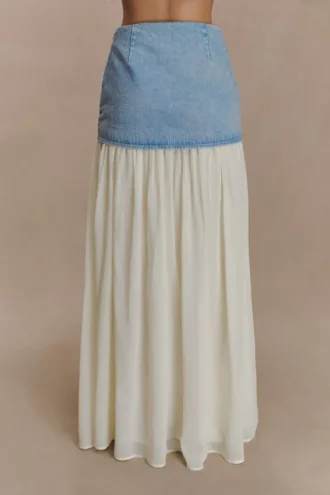 Falda larga de gasa y Denim Tully – Azul 80’s
