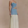 Falda larga de gasa y Denim Tully – Azul 80’s