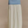 Falda larga de gasa y Denim Tully – Azul 80’s