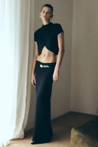Falda larga de jersey scuba Eris – Negro