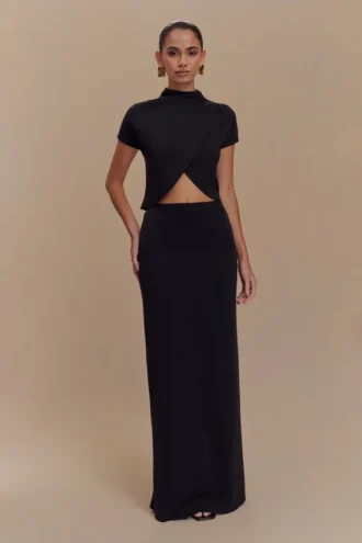 Falda larga de jersey scuba Eris – Negro