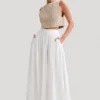 Falda larga de lino de corte A Clarence – Blanca Falda larga de lino de corte A Clarence – Blanca