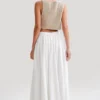 Falda larga de lino de corte A Clarence – Blanca Falda larga de lino de corte A Clarence – Blanca