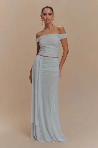 Falda larga de malla Arna – Azul claro