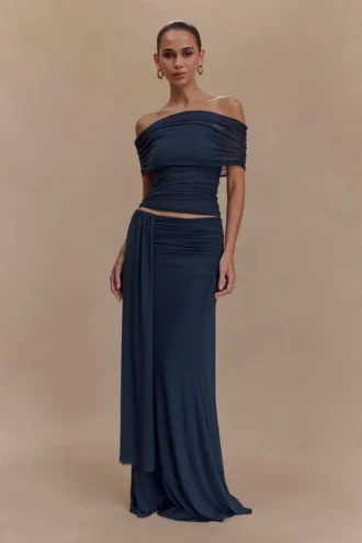 Falda larga de malla Arna – Azul medianoche