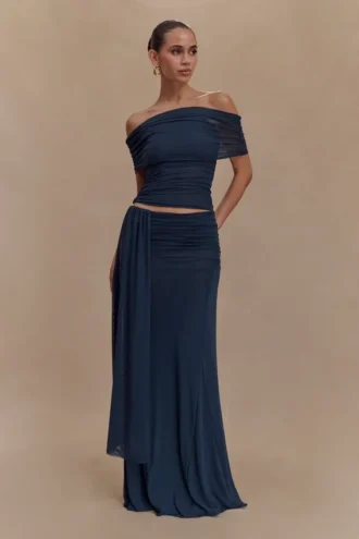 Falda larga de malla Arna – Azul medianoche