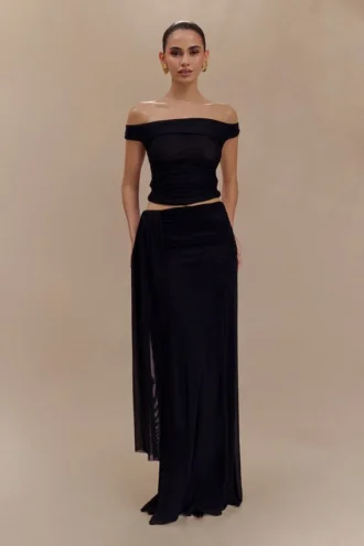 Falda larga de malla Arna – Negro