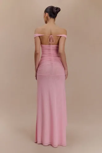 Falda larga de malla Arna – Rosa caramelo