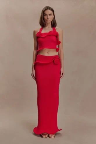 Falda larga de punto con alambre Samira – Rojo Falda larga de punto con alambre Samira – Rojo