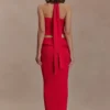 Partes de arriba de punto con cuello halter y detalle retorcido Samira – Rojo Partes de arriba de punto con cuello halter y detalle retorcido Samira – Rojo
