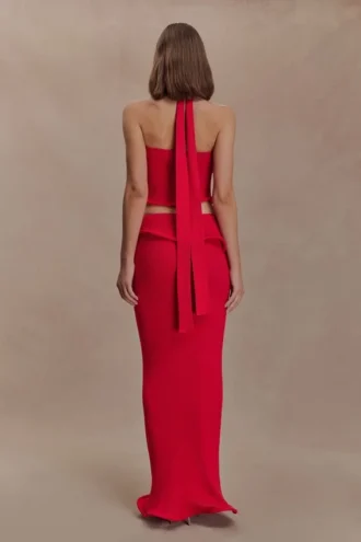 Falda larga de punto con alambre Samira – Rojo Falda larga de punto con alambre Samira – Rojo