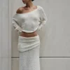 Falda larga de punto fruncida Petra – Marfil Falda larga de punto fruncida Petra – Marfil