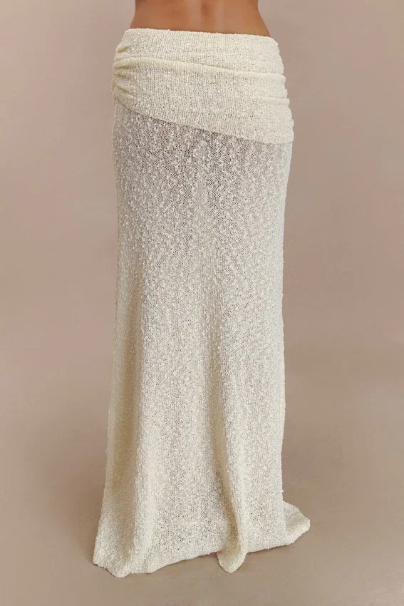 Falda larga de punto fruncida Petra – Marfil Falda larga de punto fruncida Petra – Marfil