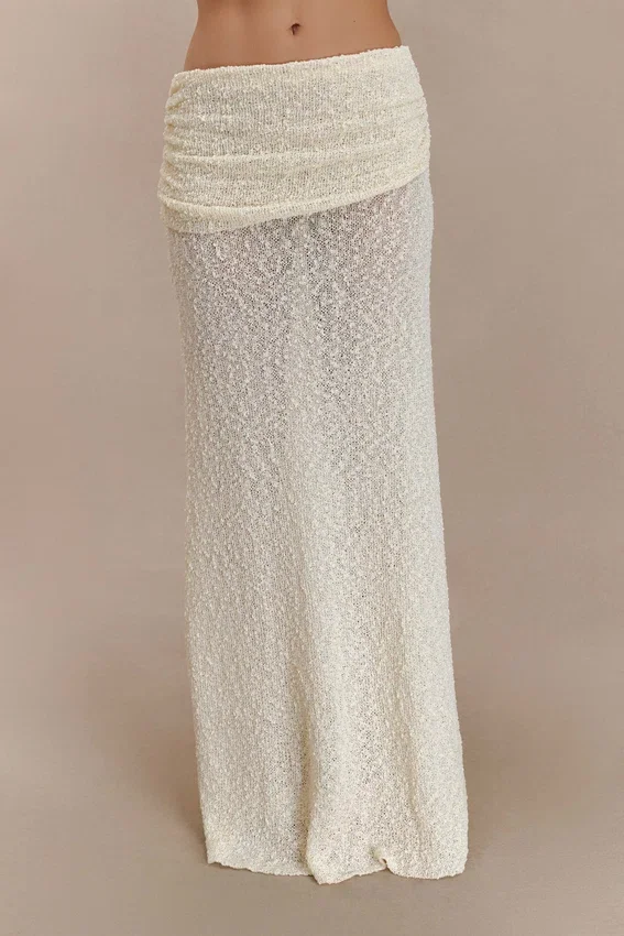 Falda larga de punto fruncida Petra – Marfil Falda larga de punto fruncida Petra – Marfil