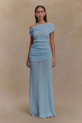 Falda larga de punto fruncido Petra – Azul claro