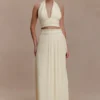 Partes de arriba sin mangas con cuello halter plisado Amaris – Limón