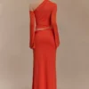 Falda maxi asimétrica Ainsley con adornos florales – Naranja quemado