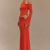 Falda maxi asimétrica Ainsley con adornos florales – Naranja quemado