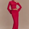 Falda maxi asimétrica Ainsley con adornos florales – Rosa fucsia