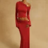Falda maxi asimétrica Ainsley con adornos florales – Rosa fucsia