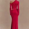 Falda maxi asimétrica Ainsley con adornos florales – Rosa fucsia