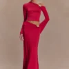 Falda maxi asimétrica Ainsley con adornos florales – Rosa fucsia
